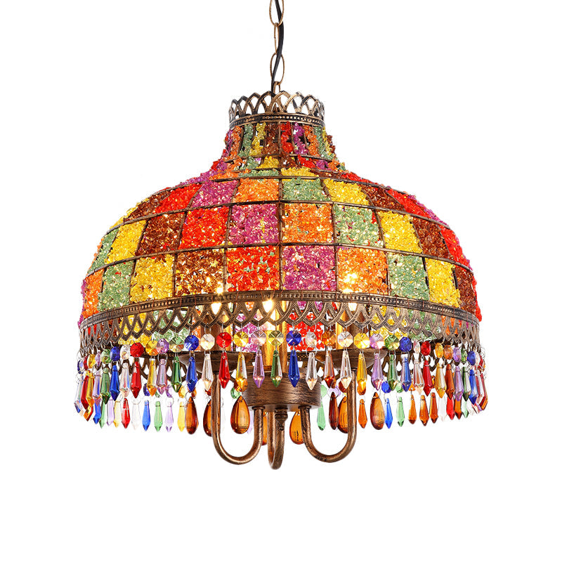 Bohemian Bowl Chandelier Lighting Fixture 3 Heads Metal Ceiling Pendant Light - Rebooters