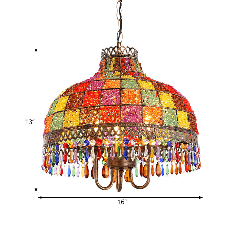 Bohemian Bowl Chandelier Lighting Fixture 3 Heads Metal Ceiling Pendant Light - Rebooters