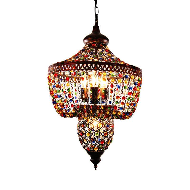 4 Bulbs Metal Chandelier Pendant Light Bohemian Bronze Lantern - Rebooters