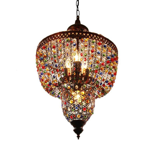 4 Bulbs Metal Chandelier Pendant Light Bohemian Bronze Lantern - Rebooters