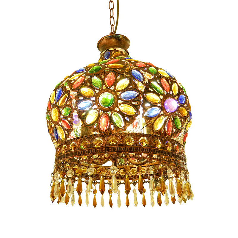 Dome Metal Pendant Chandelier Antique 3 Heads Dining Room Light in Brass - Rebooters