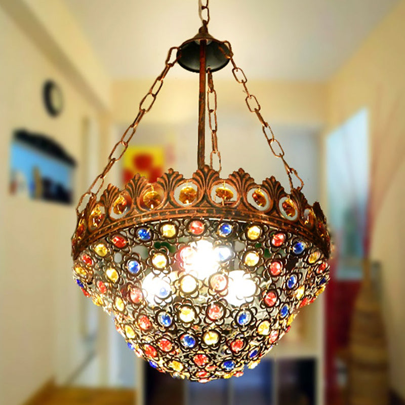 10"/13" Wide Metal Copper Chandelier Bowl 3 Bulbs Pendant - Rebooters