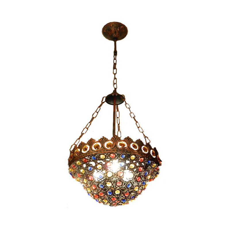 10"/13" Wide Metal Copper Chandelier Bowl 3 Bulbs Pendant - Rebooters