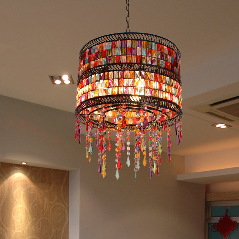 Metal Drum Chandelier Pendant Light Art Deco 3 Heads Bronze - Rebooters
