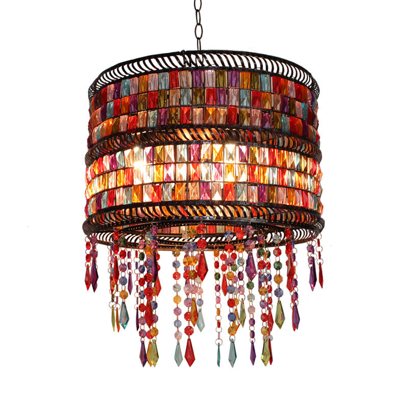 Metal Drum Chandelier Pendant Light Art Deco 3 Heads Bronze - Rebooters