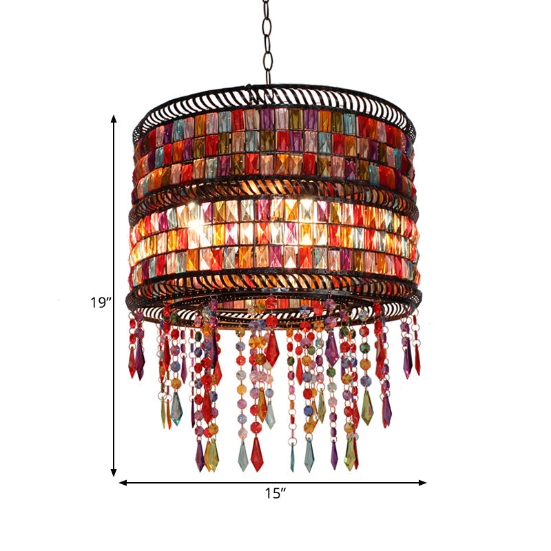 Metal Drum Chandelier Pendant Light Art Deco 3 Heads Bronze - Rebooters