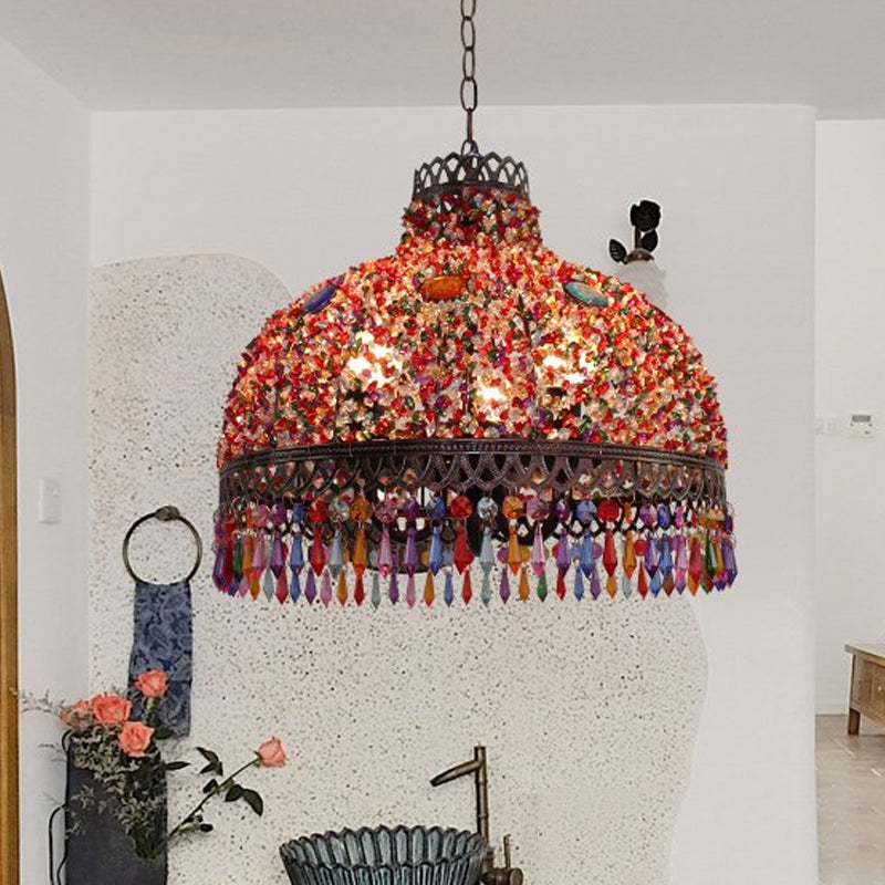 Decorative Bowl Pendant Chandelier 3/6 Bulbs Metal Down Lighting - Rebooters