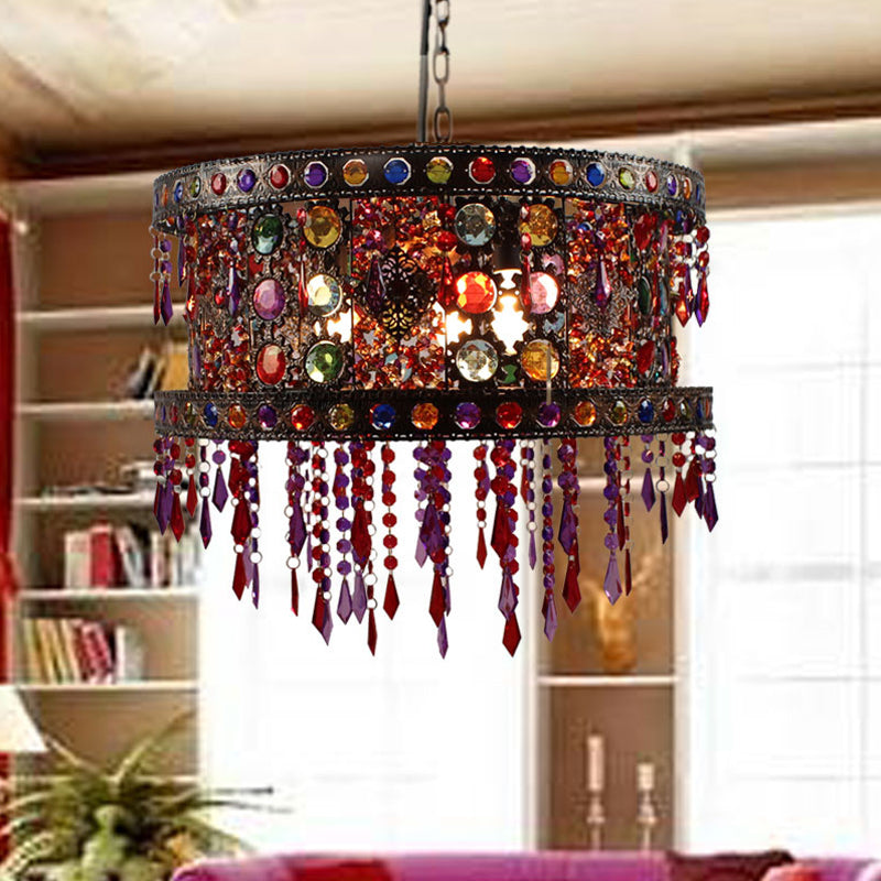 Drum Living Room Ceiling Chandelier Bohemian Metal 3 Lights - Rebooters