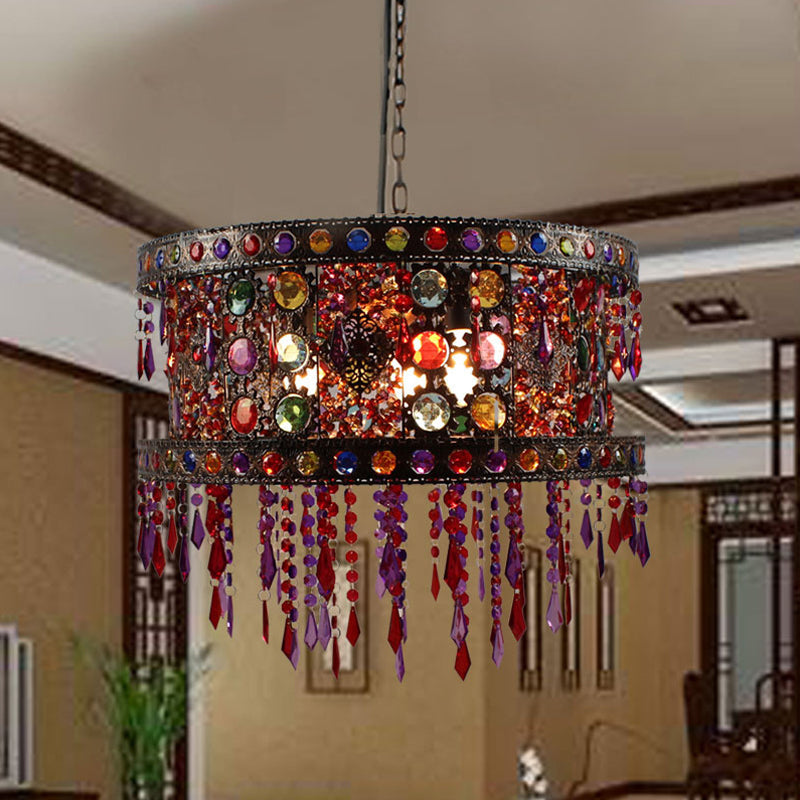 Drum Living Room Ceiling Chandelier Bohemian Metal 3 Lights - Rebooters