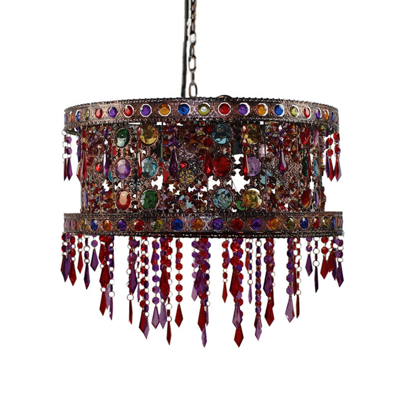 Drum Living Room Ceiling Chandelier Bohemian Metal 3 Lights - Rebooters