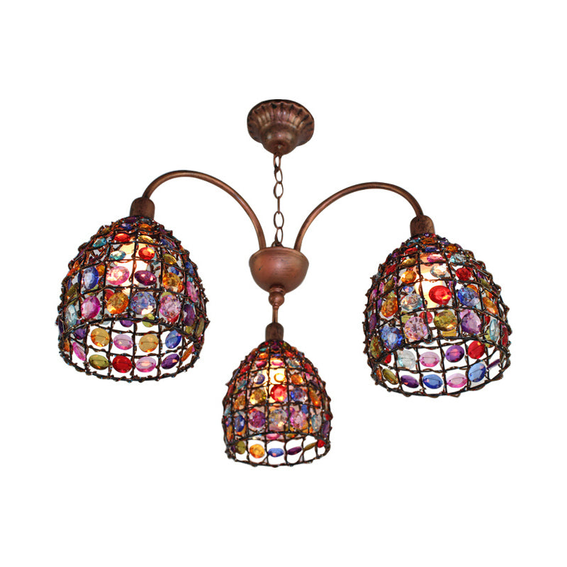 Traditional Dome Chandelier Lighting Fixture 3 Heads Pendant Bronze - Rebooters