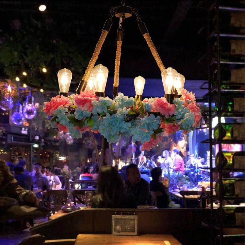 6 Bulbs Chandelier Light Industrial Exposed Bulb Metal LED Suspension Lamp - Rebooters