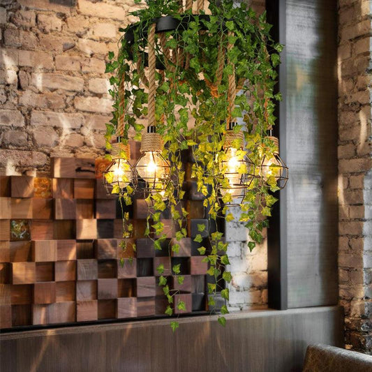 Black 6 Heads Chandelier Lamp Antique Metal Exposed Bulb - Rebooters