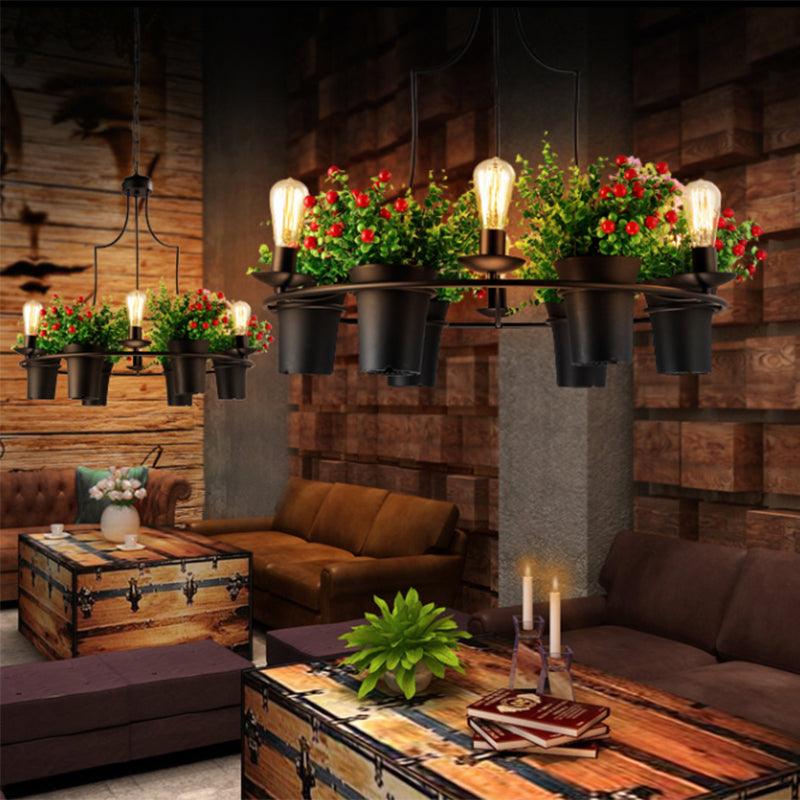 6 Lights 1/2 Tiers Chandelier Industrial Black White Metal LED Pendant Light - Rebooters