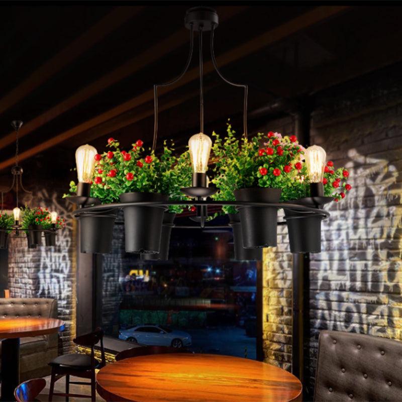 6 Lights 1/2 Tiers Chandelier Industrial Black White Metal LED Pendant Light - Rebooters