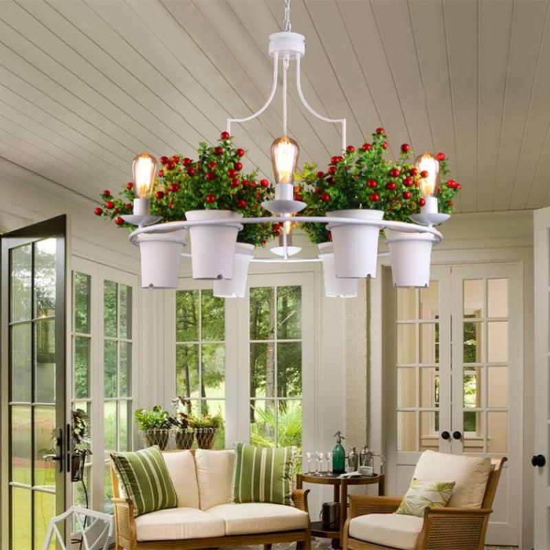 6 Lights 1/2 Tiers Chandelier Industrial Black White Metal LED Pendant Light - Rebooters