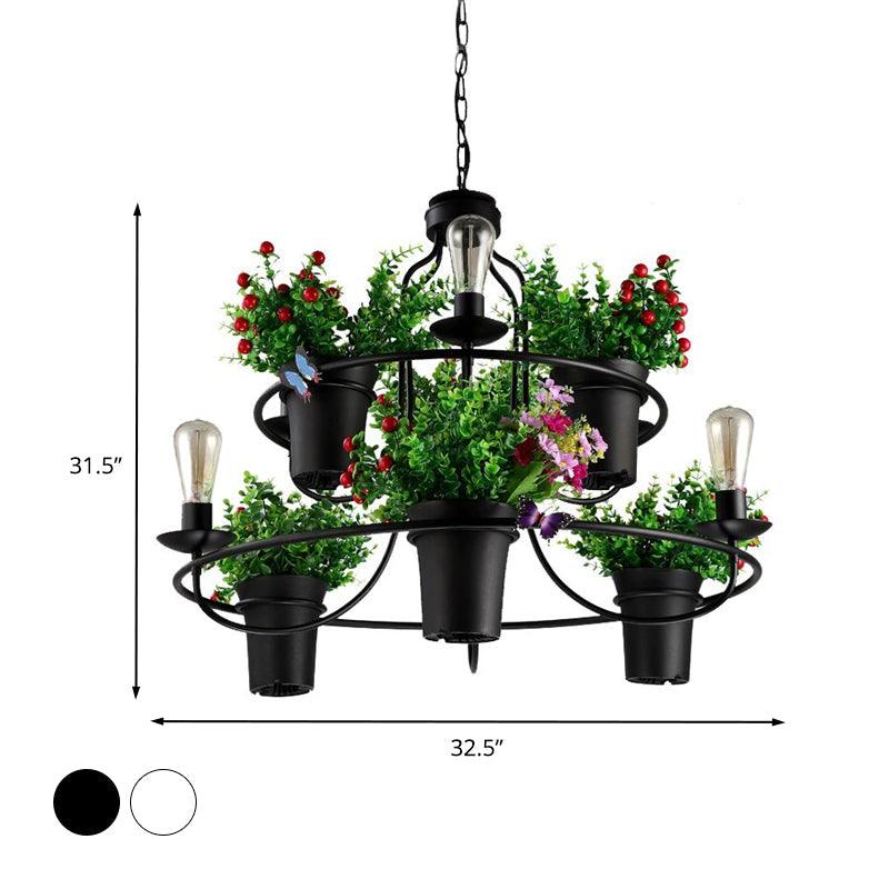 6 Lights 1/2 Tiers Chandelier Industrial Black White Metal LED Pendant Light - Rebooters