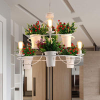 6 Lights 1/2 Tiers Chandelier Industrial Black White Metal LED Pendant Light - Rebooters