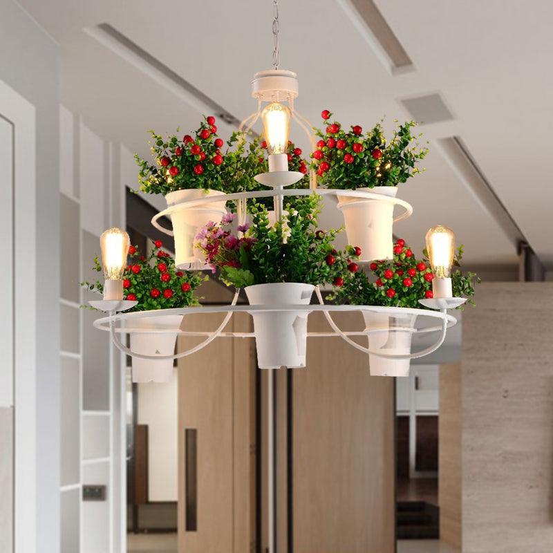 6 Lights 1/2 Tiers Chandelier Industrial Black White Metal LED Pendant Light - Rebooters