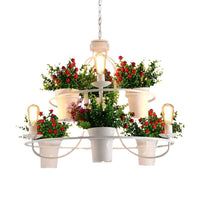 6 Lights 1/2 Tiers Chandelier Industrial Black White Metal LED Pendant Light - Rebooters