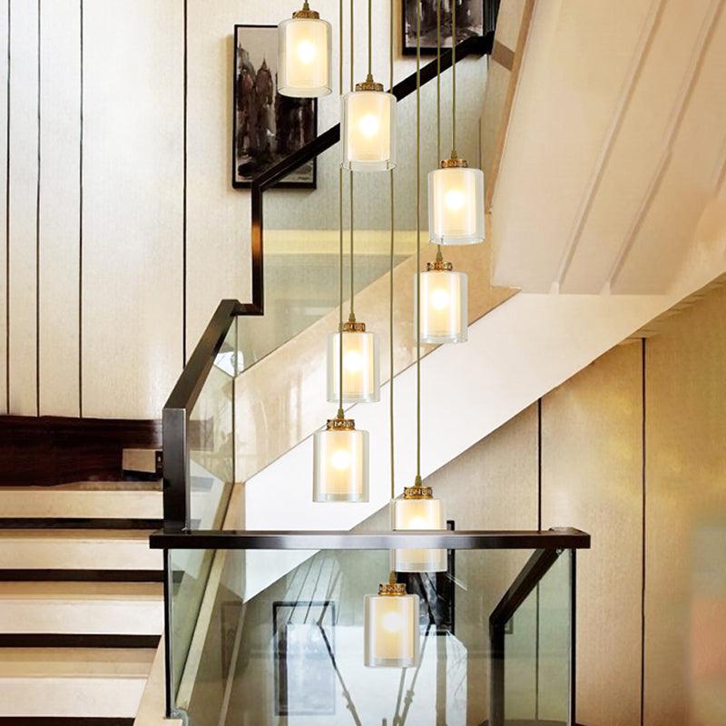 8 Heads Hanging Lighting Modernist Cylinder Glass Pendant - Rebooters