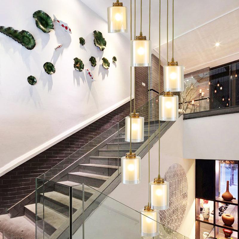 8 Heads Hanging Lighting Modernist Cylinder Glass Pendant - Rebooters