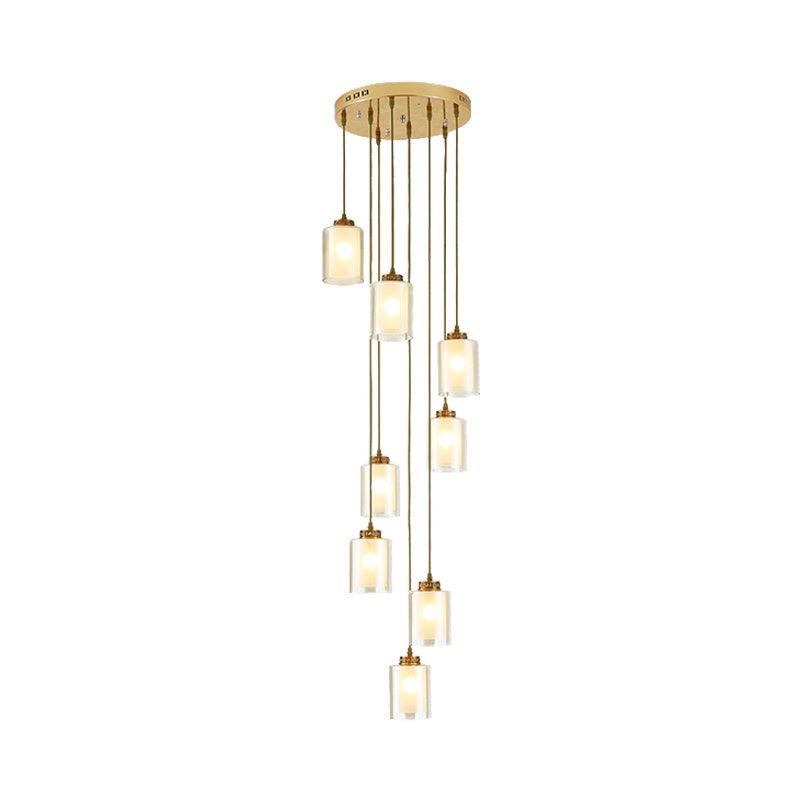 8 Heads Hanging Lighting Modernist Cylinder Glass Pendant - Rebooters