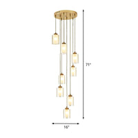 8 Heads Hanging Lighting Modernist Cylinder Glass Pendant - Rebooters