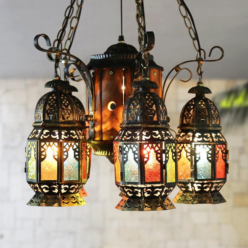 6 Heads Metal Hanging Lighting Arab Style Bronze Lantern Chandelier - Rebooters