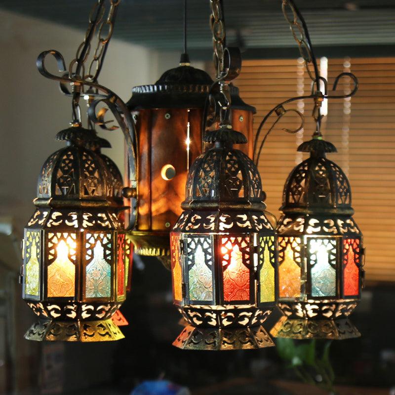 6 Heads Metal Hanging Lighting Arab Style Bronze Lantern Chandelier - Rebooters