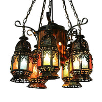 6 Heads Metal Hanging Lighting Arab Style Bronze Lantern Chandelier - Rebooters