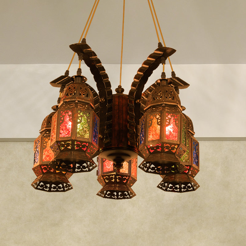Lantern Metallic Chandelier Pendant Lamp Vintage 5 Bulbs - Rebooters