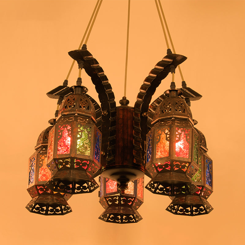 Lantern Metallic Chandelier Pendant Lamp Vintage 5 Bulbs - Rebooters