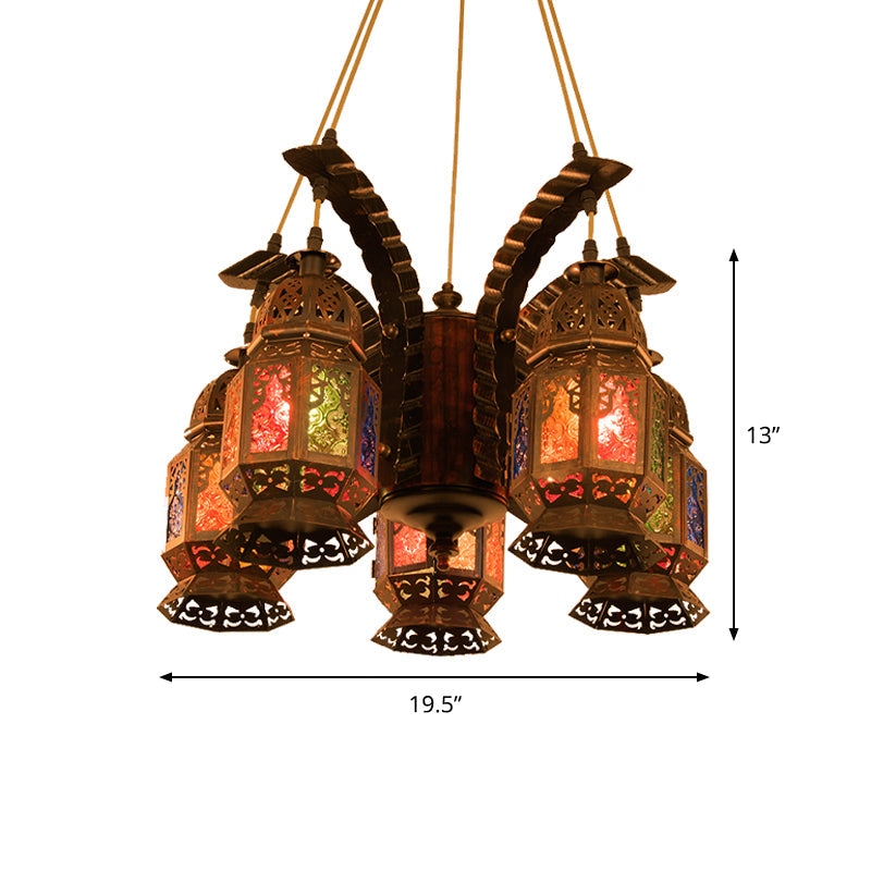 Lantern Metallic Chandelier Pendant Lamp Vintage 5 Bulbs - Rebooters
