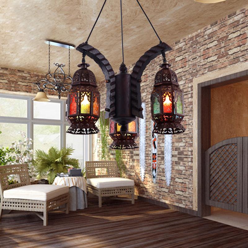 Black 3-Light Hanging Chandelier Arab Metal Lantern Lamp - Rebooters