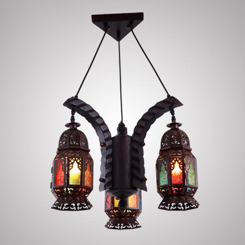 Black 3-Light Hanging Chandelier Arab Metal Lantern Lamp - Rebooters