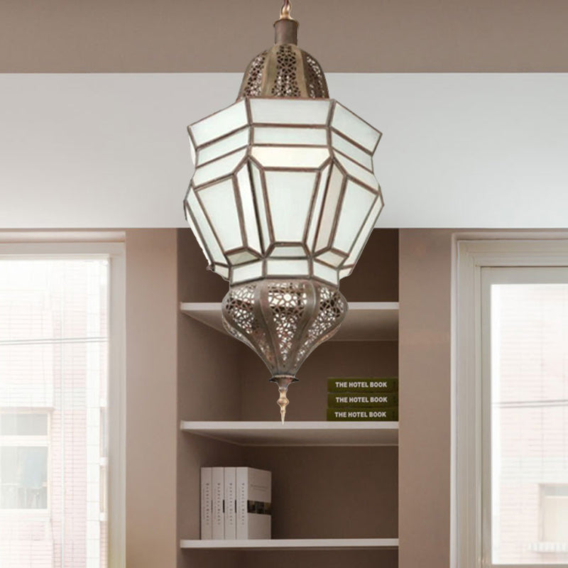 Lantern Corridor Chandelier Mediterranean Style White Frosted Glass 3-Bulb Brass Hanging Light Kit - Rebooters