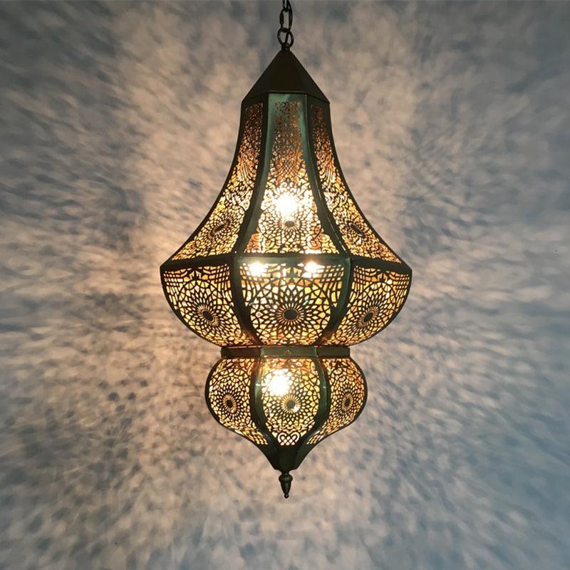 5 Lights Urn Pendant Chandelier Vintage Brass Metal Arab Lamp - Rebooters