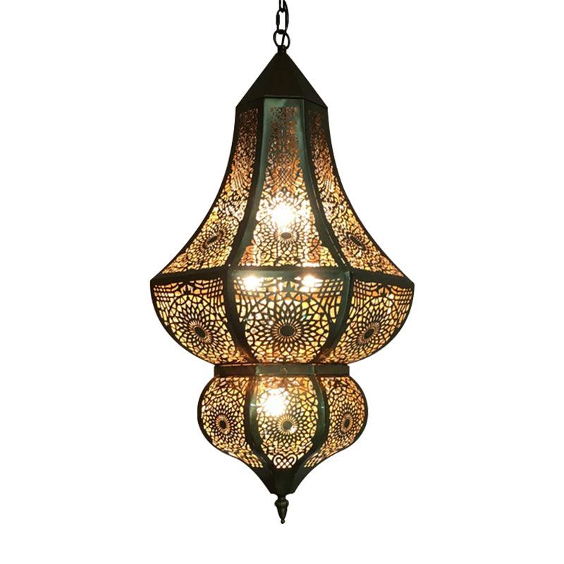 5 Lights Urn Pendant Chandelier Vintage Brass Metal Arab Lamp - Rebooters