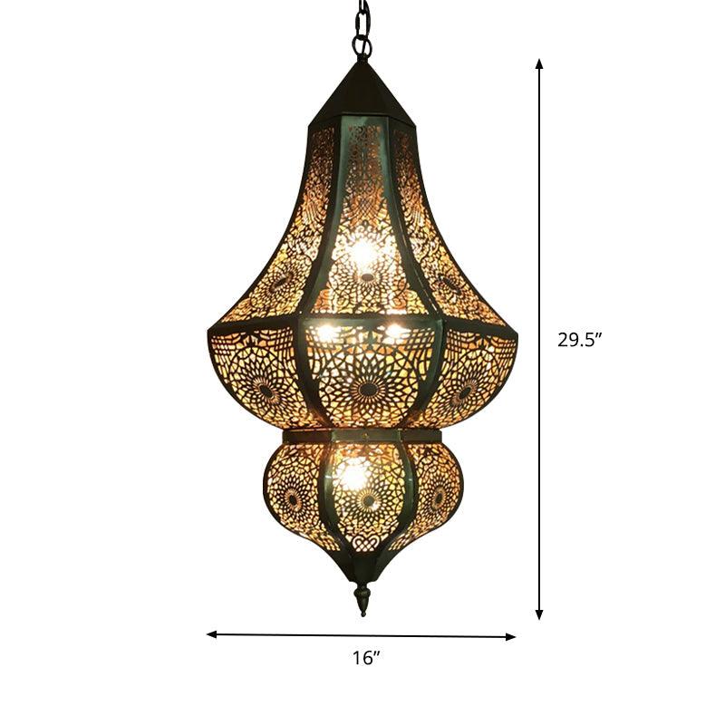 5 Lights Urn Pendant Chandelier Vintage Brass Metal Arab Lamp - Rebooters