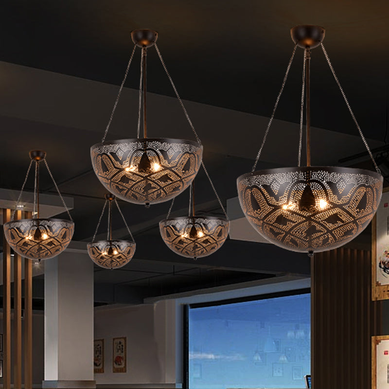 Bowl Restaurant Chandelier Vintage Metal 3-Light Black Lamp - Rebooters