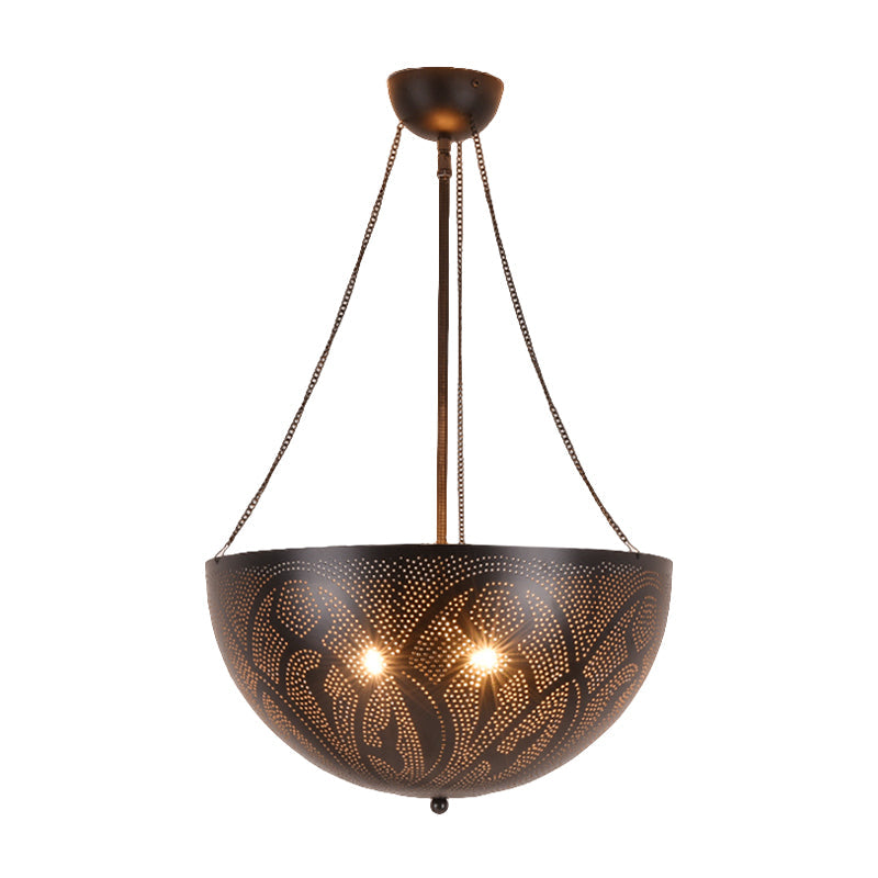 Bowl Restaurant Chandelier Vintage Metal 3-Light Black Lamp - Rebooters