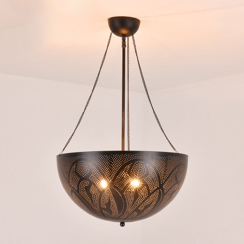 Bowl Restaurant Chandelier Vintage Metal 3-Light Black Lamp - Rebooters