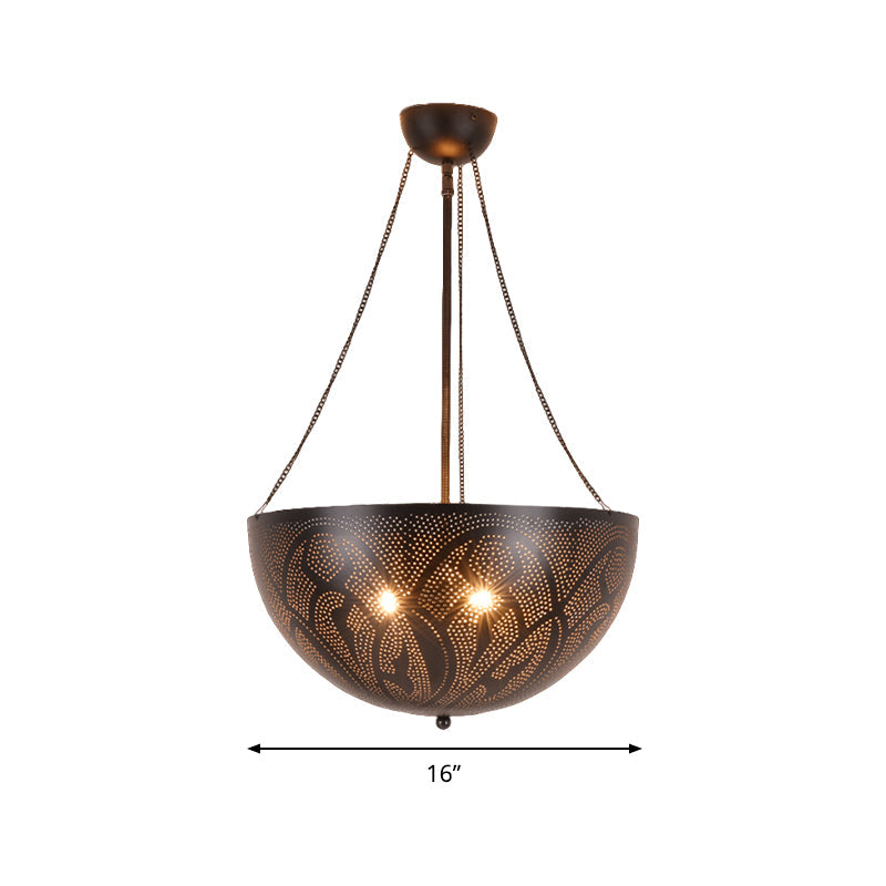 Bowl Restaurant Chandelier Vintage Metal 3-Light Black Lamp - Rebooters