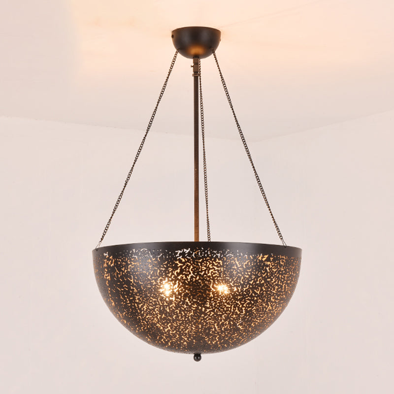 Bowl Restaurant Chandelier Vintage Metal 3-Light Black Lamp - Rebooters