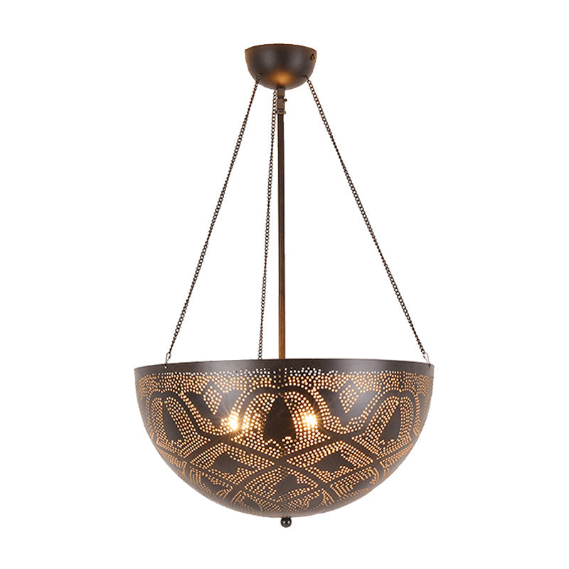Bowl Restaurant Chandelier Vintage Metal 3-Light Black Lamp - Rebooters