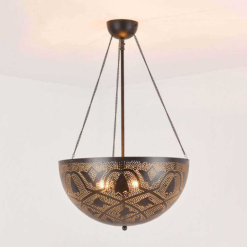 Bowl Restaurant Chandelier Vintage Metal 3-Light Black Lamp - Rebooters