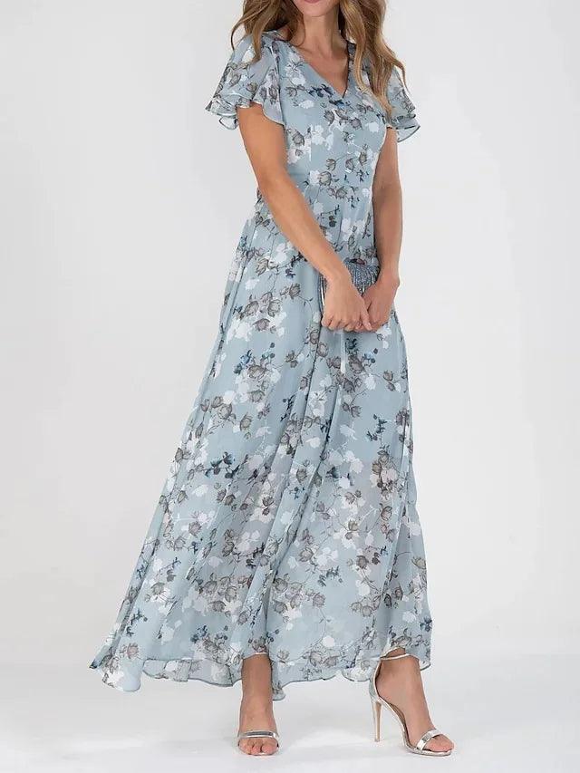 Elegant Joanna Women's Floral Maxi Dress with Flutter Sleeves Rebooters Maxi Women's Dresses