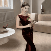 Laney Elegant Velvet Mermaid Evening Gown for Formal Wear - Rebooters -Women's Dresses