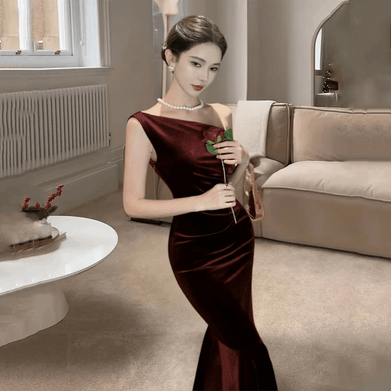 Laney Elegant Velvet Mermaid Evening Gown for Formal Wear - Rebooters -Women's Dresses